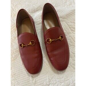 Red Horsebit Loafers Women 7.5-8 Handmade China Gold Detail